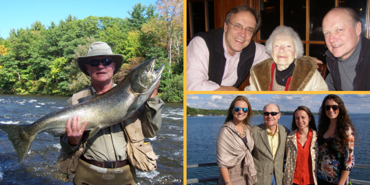 Collage photos of Bob Vitkus fishing and with friends and family