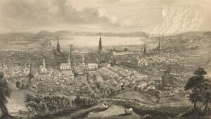 Antiqued picture of Syracuse city landscape