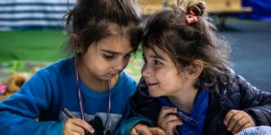 Two girls talking