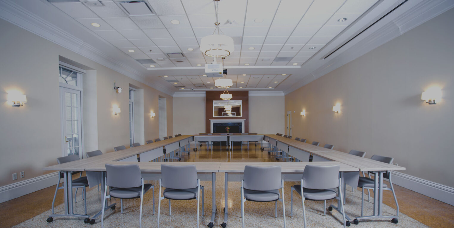 Tables set in the ballroom