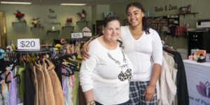 Two women standing together